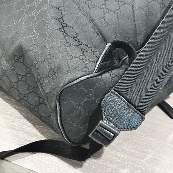 GUCCI Logo Leather Logo Nylon schoolbag Backpack Black - Picture 10 of 14